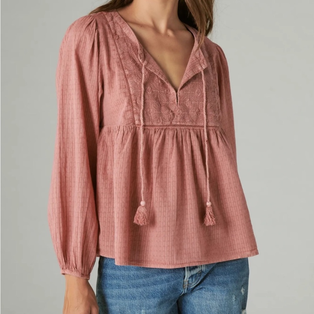 Lucky Brand Long Sleeve Peasant Blouse Dustyβ Cedar Sz XL